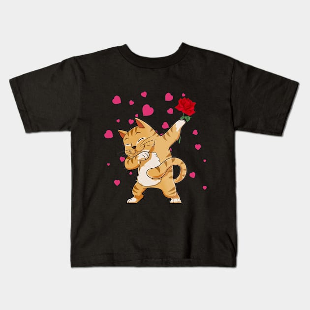 Funny Dabbing Cat Valentine_s Day T-shirt Kids T-Shirt by Elsie